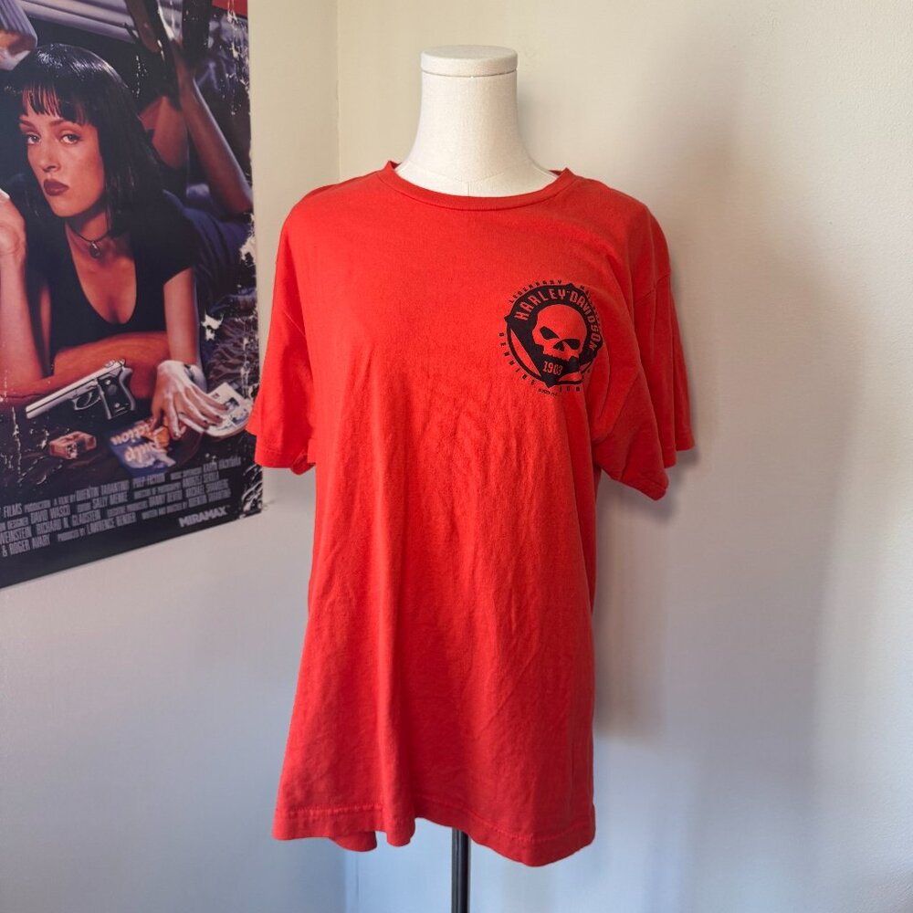 Harley Davidson Orange and Black Madison Wisconsin Graphic Tee Shirt